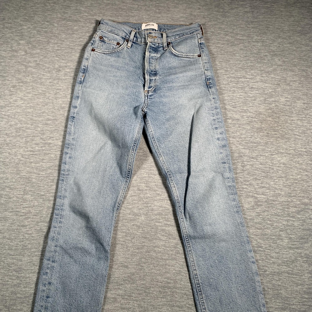 Agolde Nico Jeans Womens 24 Blue High Rise Stretch‎ Denim Distressed Hem Organic